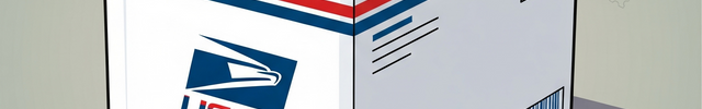 USPS package with logo and barcode on a light gray background