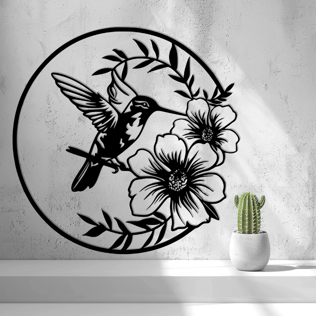2D Humming Bird with Flowers Wall Art by 2D Arts-thumbmail-2