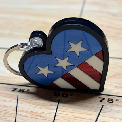 Laser-Cut Acrylic Heart American Flag Keychain