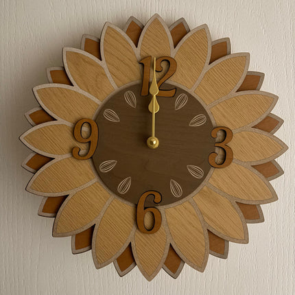 Sunflower Wall Clock – Kansas-Inspired Decor (Walnut, Maple & Cherry)