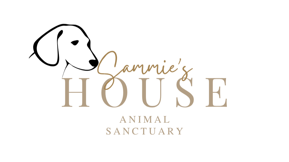Logo of Sammie's House Animal Sanctuary with a stylized dog illustration on a white background.